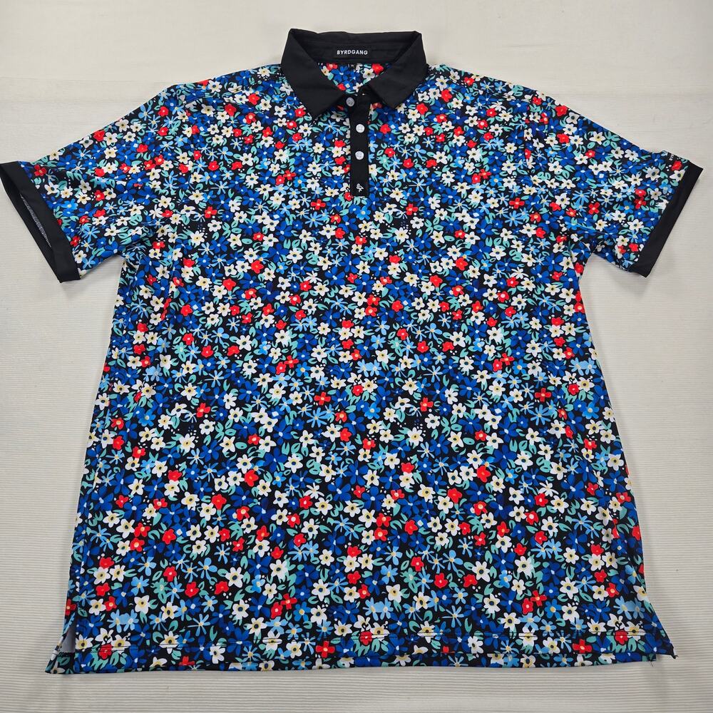 ByrdGang Short Sleeve Little Flowers UPF 50+ Stretch Polo Shirt Men's Size‎ XL